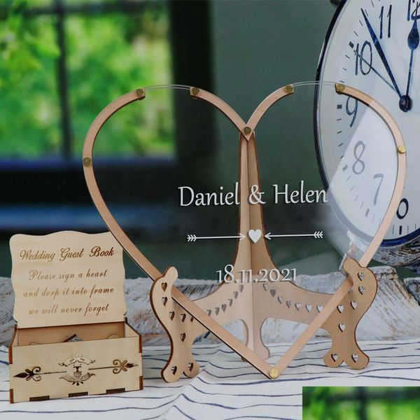 Otros suministros para fiestas de eventos Otros suministros para fiestas de eventos Corazón personalizado Boda única Libro de visitas Decoración Memoria Personalizar Dhgarden Dhl4I