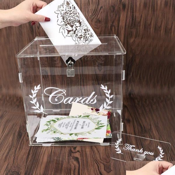 Otros suministros para fiestas de eventos Ourwarm Caja de tarjeta de boda de acrílico transparente con candado y letrero para recepción Seguridad Dinero Cumpleaños Bebé Sh Dho0U