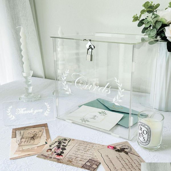 Autres fournitures de fête d'événement Boîte de carte de mariage Ourwarm pour la réception Clear avec serrure Cadeau Porte-argent Anniversaire 230818 Drop Delive Dhqaq