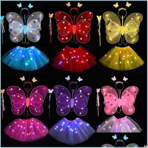 Autres fournitures de fête d'événement Fête Papillon Paillettes Ailes Glowing Mesh Tutu Jupe Filles Un 1er 2ème Anniversaire Habiller Petite Fée B Dhmsu