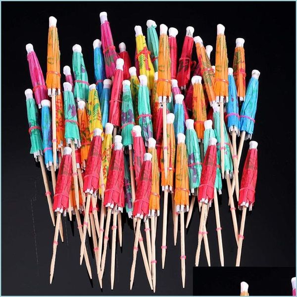 Autres fournitures de fête d'événement Fournitures de fête 50pcs Boisson Gâteau aux fruits Sticks Mini Parapluie Papier Cocktail Parasols Parapluies Mariage Bi Dhzl1