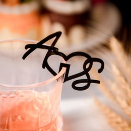 Autres fournitures de fête d'événement personnalisé acrylique initiale en forme de coeur en forme de mariage boisson verre pendentif cocktail bibelots de champagne 230919