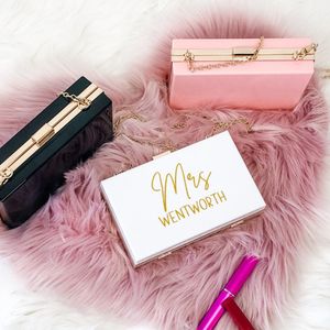 Autres fournitures de fête d'événement personnalisé pochette de demoiselle d'honneur en acrylique avec nom clair monogramme sac à main cosmétique baiser serrure sac à main mariée cadeau de mariage 230329