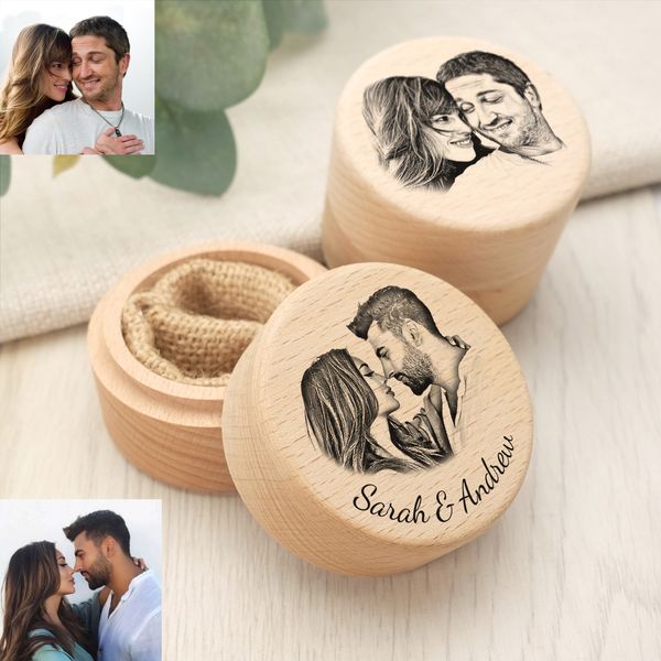 Otros suministros para fiestas de eventos Caja de anillo de boda personalizada Caja de anillo doble de madera Caja de anillo de propuesta de compromiso Soporte de anillo de propuesta Decoración de boda Grabado en madera 230625