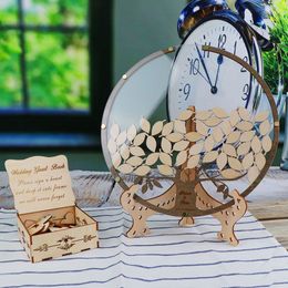 Autres fournitures de fête d'événement Arbre de livre d'or de mariage rond personnalisé avec boîte et 80 feuilles Arbre à feuilles avec feuilles Alternative au livre d'or de mariage 230615