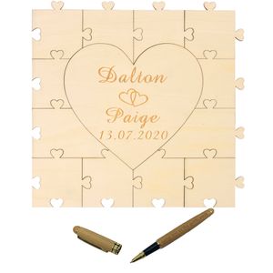 Andere Evenement Feestartikelen Gepersonaliseerde Gegraveerde Houten Hart Liefde Puzzel Bruiloft Gastenboek Houten Gastenboek Set Decor Babyshower Gunst Met Pen 230824