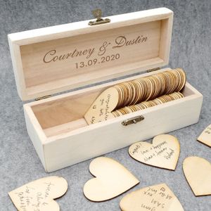 Autres fournitures de fête d'événement Livre d'or personnalisé Boîte de souvenir de mariage rustique Alternative gravée en bois Livre d'or de mariage Drop Box Hearts 230829