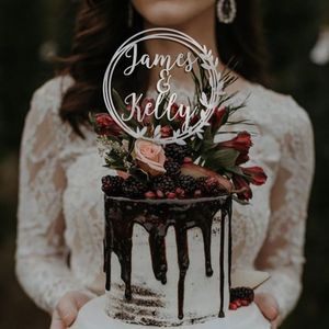 Andere evenement Feestartikelen Gepersonaliseerde Mr Mrs Wedding Cake Topper Custom Rustieke Krans Verjaardag Naam Datum Boho Floral Cake Topper 230605