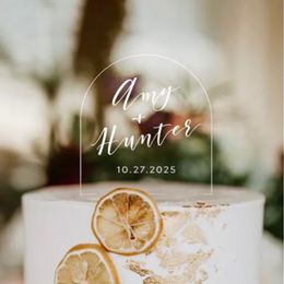 Andere evenementenfeestjes Personaliseerde naam en datum bruidstaart Topper transparant acryl hout dessert jubileumfeestdecoraties 230217