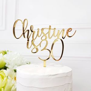 Autres fournitures de fête d'événement Nom personnalisé Gâteau d'anniversaire Topper Custom Age Cake Topper Unique Or Argent Acrylique Décor de fête en bois pour l'anniversaire 230906