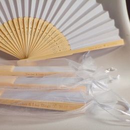 Otros suministros para fiestas de eventos Abanico de boda personalizado Abanico de mano de papel elegante plegable blanco Regalo de boda Novia Regalo de abanico de mano personalizado con bolsa de organza 231026