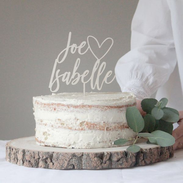 Autres fournitures de fête d'événement Topper de gâteau de mariage personnalisé avec des prénoms de coeur Love Heart Wedding Cake Topper en bois Custom Gold Wedding Cake Topper 230906
