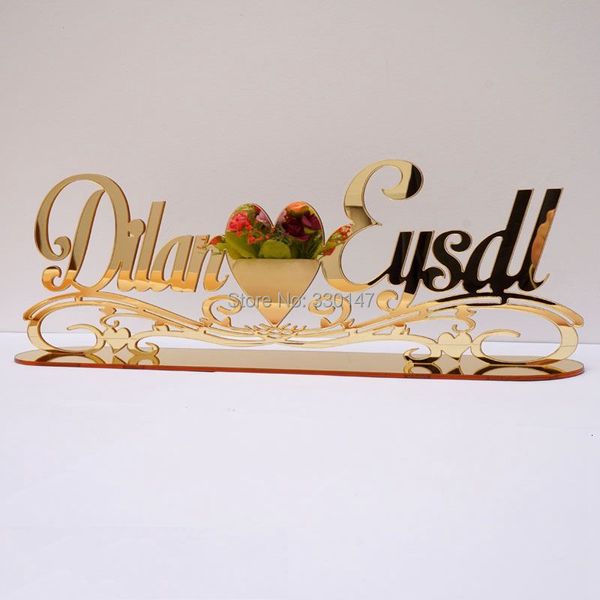 Autres fournitures de fête d'événement décoration de table de mariage personnalisée miroir acrylique or nom signe personnalisé fiançailles invités cadeaux décor de fête faveurs Po accessoires 230425