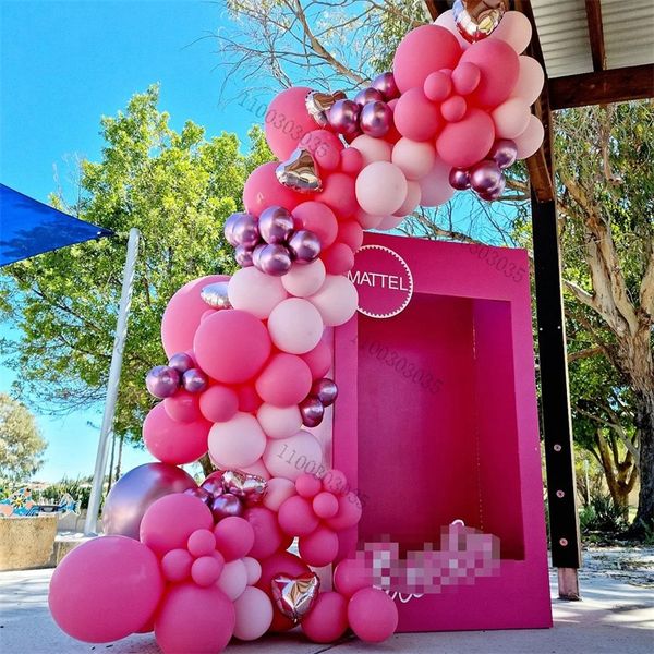 Autres fournitures de fête d'événement Guirlande de ballons roses - Ballons en latex rose métallisé coeur argenté - pour fête à thème Barbied Girl Anniversaire Baby Shower 220916