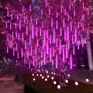 Autres fournitures de fête d'événement Lumières de douche de météores roses Lumières de Noël en plein air 30cm 8 Tube 192 LED Falling Raindrop Fairy String Light pour Thanksgiving Noël 231214