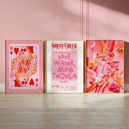 Andere evenementenfeestjes Pink Noordse trendy Retro Ace Card Poker Night Poster Canvas Painting Gast Check Wall Art Pictures Living Room Modern Bar Decor 230818