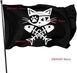 Autres fournitures de fête d'événements Pirate Cat Skull and Crossbone Flag 35 pieds Single Traveling Vivid and Fade Funny Polyester Banner 230923