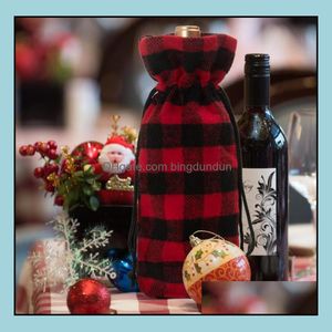 Otro Evento Suministros para fiestas A cuadros Navidad Botella de vino Er Decoración de Navidad Dstring Bolsa de regalo Champagne Titular rojo Sn2883 Drop Delive Dhe5V