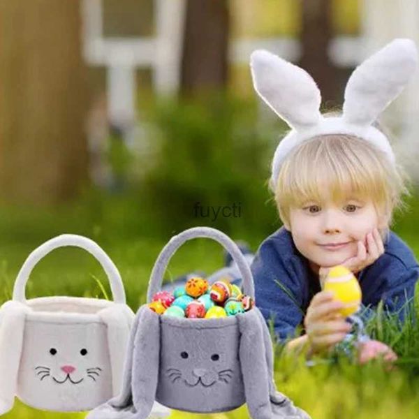 Otros eventos Suministros para fiestas Peluche Conejito de Pascua Cesta Conejo con orejas de piel larga Bolsa de regalo para niños de Pascua para niños y niñas Bolso de regalo de dulces YQ240116