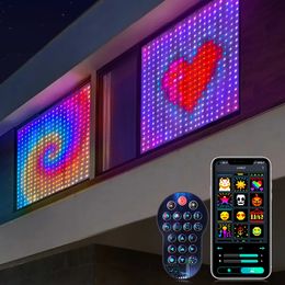 Autres fournitures de fête d'événement Programmable Smart Pixels LED Bande lumineuse Bluetooth App WS2812 RGBIC Neon Display Sign DIY Texte Motif Rideau Décor de Noël 231025