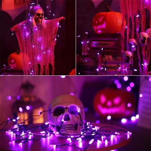 Autres fournitures de fête d'événement violet Halloween lumières extérieur étanche noir fil chaîne Mini jeu de lumière pour Halloween décorations maison noël jardin 220829