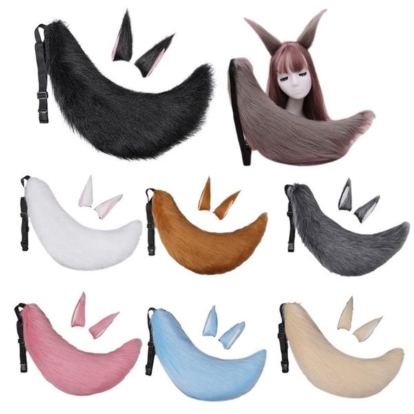 Otros suministros para fiestas y eventos Q0KE Mujeres de piel larga Animal Wolf Ears Hair Clip Tail Set Felpa Headwear Anime para Halloween Christmas Cosplay Ac