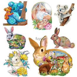 Autres événements Fournitures de fête Lapin en bois Animal Puzzle pour enfants Adultes Lapin Koala Puzzle en bois Enfants Puzzle Éducation Jouet Cadeaux Décor de Pâques YQ240116