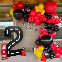 Andere evenementen Feestartikelen Racewagen Verjaardagsballonnen Checker Vlag Banner Geel Zwart Rood Ballon Boogslinger voor kinderen Babyshower Verjaardagsfeestje Decor 230923