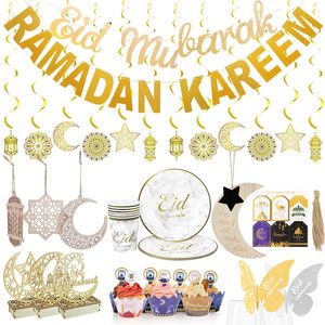Autre événement Fête Fournitures Ramadan Décoration 2023 Bannière Ballons Eid Mubarak Vaisselle Jetable Assiette En Papier Tasse Islamique Musulman Fête De Fête Fournitures 230522