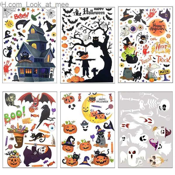 Autres fournitures de fête d'événement Stickers muraux amovibles d'Halloween Horreur Grim Reaper Sorcière Citrouille Autocollants de fenêtre pour la fête d'Halloween Home Bar Floor Wall Decal Q231010