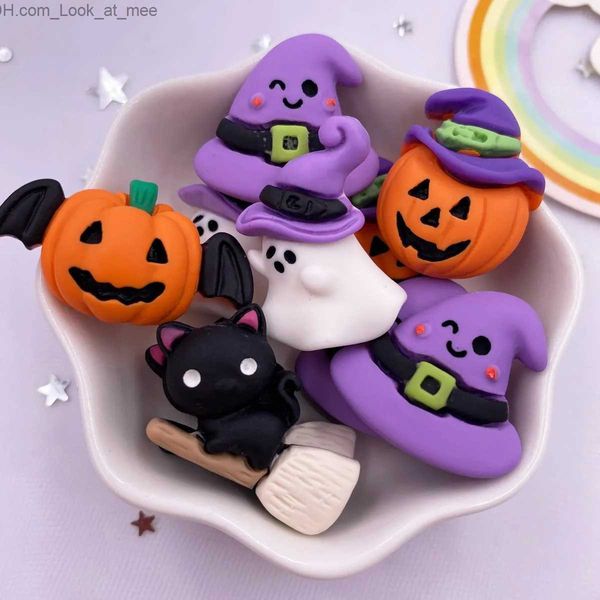 Otro evento Suministros para fiestas Resina Kawaii Colorido Calabaza Demonio Escoba Elfo Sombrero Púrpura Parte posterior plana Figuras de dibujos animados 10 UNIDS Álbumes de recortes DIY Decoración de Halloween Artesanía Q231010