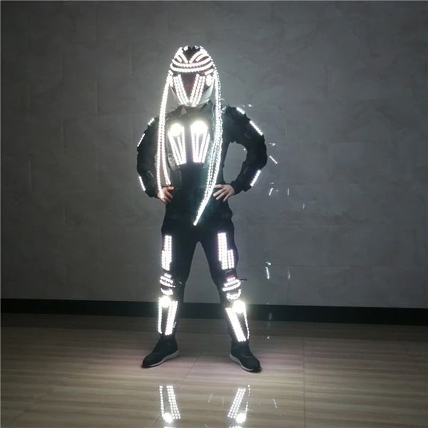 Autres fournitures de fête d'événement RVB Couleur LED Croissant Robot Costume Costume Hommes Lumineux Clignotant Vêtements Vêtements De Danse Pour Les Boîtes De Nuit Bar 230714