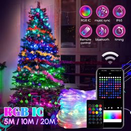 Autres fournitures de fête d'événement RGB IC Christmas Fairy String Lights LED APP Control Smart Light Dimmable Music Sync Lampes Arbre de Noël Année Party Decor Lampe 231214