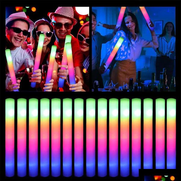 Autres fournitures de fête d'événement RVB LED Glow Foam Stick Cheer Tube Colorf Light In The Dark Anniversaire Fournitures de fête de mariage Festival Deco Dhfxe