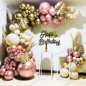 Autre événement Fourniture de fête Rose Balon Garland White Ballon Arch Metal Chrome ballons pour anniversaire Baby Shower Décoration de mariage Bridal 230812