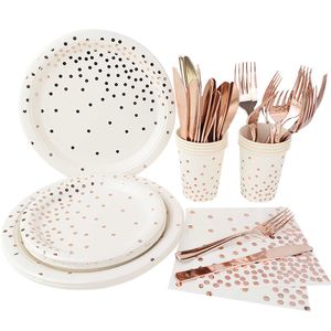 Autres fournitures de fête d'événement Rose Gold Vaisselle jetable Tasse en papier Assiette Serviettes Décorations d'anniversaire Mariage Baby Shower Faveurs 230822