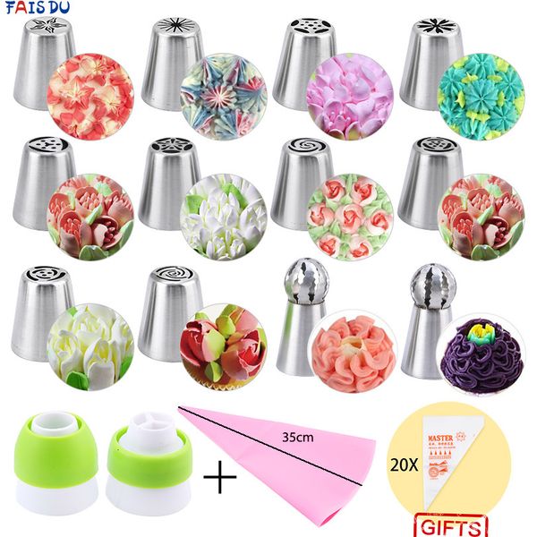 Autres fournitures de fête d'événements Fournitures de pâtisserie en acier inoxydable russe 15pcs Outils de décoration de gâteaux Set Tulip Buses Glaçage Confiserie Professionnel Grand 230923