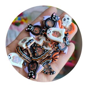 Autres fournitures de fête d'événement Paillettes Acrylique Quicksand Patch Halloween Flatback Planar Résine Cabochon pour les arcs de cheveux faits à la main Artisanat 230915