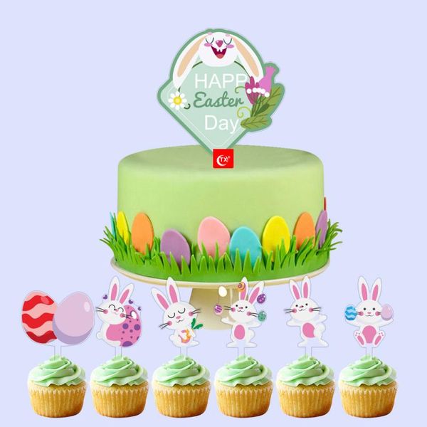 Otro evento Suministros para fiestas Set Happy Easter Cake Topper Huevos Conejos Banderas acrílicas para niños DecoraciónOtro