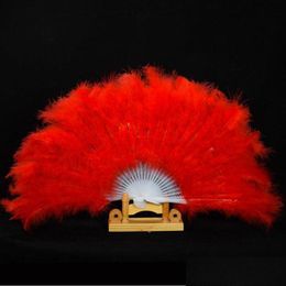 Andere evenementenfeestje Sprogramma's Showgirl Feather -fans vouwen dance hand fan fancy kostuums voor vrouwen bruiloft 13 kleuren snel f1624 drop dhbzc