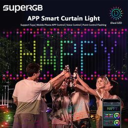 Andere evenementen Feestartikelen Smart Gordijn String Light App DIY Foto Tekst Led-display LED RGB Bluetooth-bedieningslichten 231011