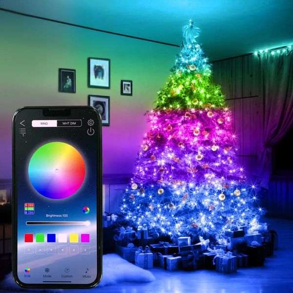 Autres fournitures de fête d'événement Smart RGB Christmas Fairy String Light APP Bluetooth Contrôle étanche USB fil de cuivre lumières 16 couleurs année décoration 231102