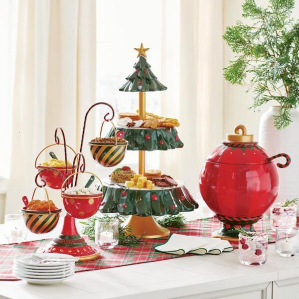 Autres fournitures de fête d'événement Porte-collation Arbre de Noël Dessert Assiette à bonbons Plateau Double couche Support à gâteau Porte-fruits Bol à cupcakes Décoration de Noël 230717