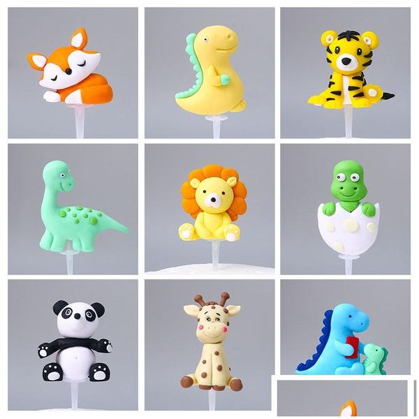 Autres fournitures de fête d'événement Soft Y Dinosaur Ornement Petites bêtes Lion Tiger Cake Décoration Plug-In Deer Cartoon Animaux Cuisson De Dhonc