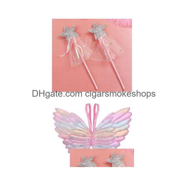 Autres fournitures de fête d'événement Sparklefairy Glitter Wings Wand Set - Dégradé Papillon Aile Gland Paillettes Rose Cosplay Dress-Up Pour Fille Dhorb