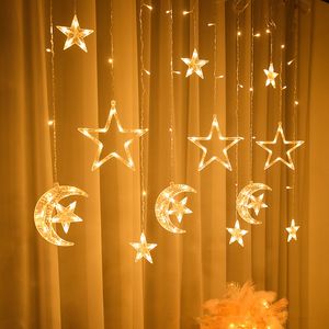 Andere evenementenfeestjes Star Moon Led Lights Garland Curtain Fairy Lights String Ramadan Decorations for Home Islam Muslim Event Party Supplies 230329