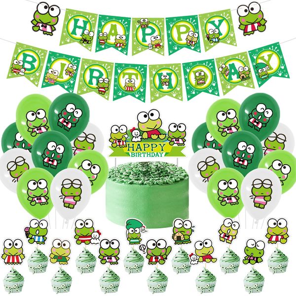 Autres fournitures de fête d'événement SURSURPIRSE Frog Thème Anniversaire Décoration Ballons verts Lettres Bannière Gâteau Topper pour enfants 230221