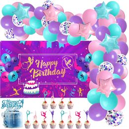 Autres fournitures de fête d'événement Kit de guirlande de ballons à thème de gymnastique sportive Surprise Décoration de gâteau de toile de fond de joyeux anniversaire pour décorations de fille 230603