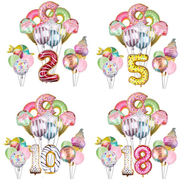 Autres fournitures de fête d'événement Sweet Donut Ice Cream Balloons Set Have a Day Foil Donut Number Helium Balloon Anniversaire Décorations d'anniversaire 230404