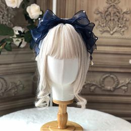 Autres fournitures de fête d'événement Sweet Girl Lolita Pearl Bandeau Big Bowknot Cute Mesh Folds Anti-slip Wash Hair Band Female Korean Handmade Ac